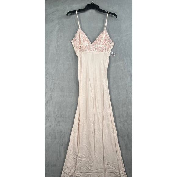 New Free People Midnight Magic Maxi Slip Dress Size Small Pink Beaded - Picture 3 of 15
